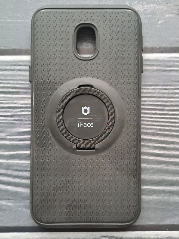 Силиконовый чехол для Samsung J330 Galaxy J3 2017 iFace с черточками, с кольцом, черный #1