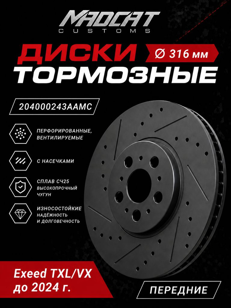 Тормозной диск передний Exeed TXL / VX до 2024, перфорированный +