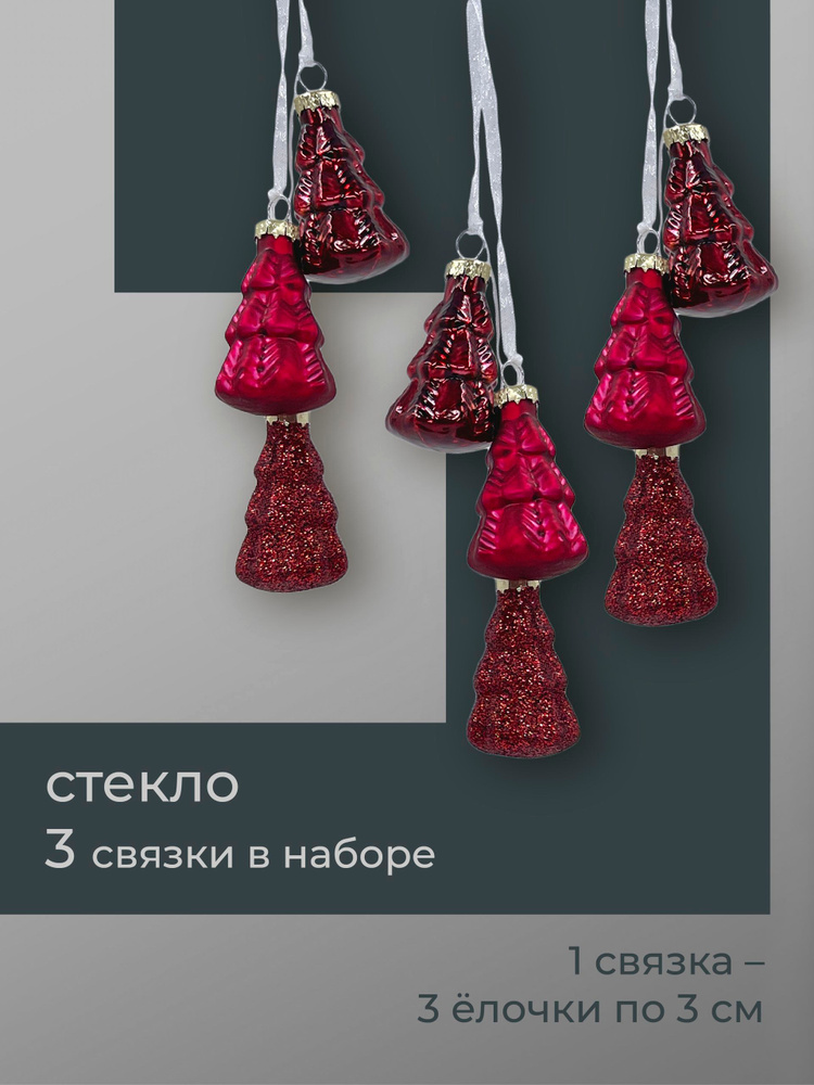 Набор стеклянных украшений 9шт длиной 6см ChristmasDeLuxe #1