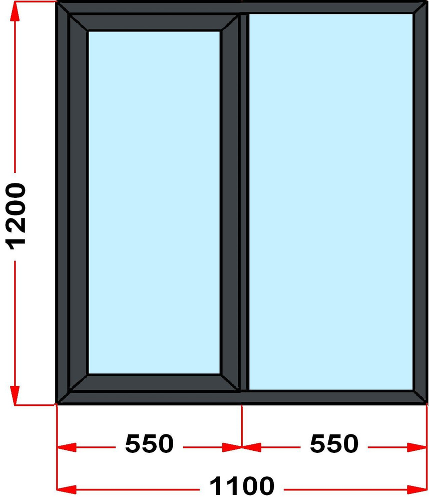 Окно из профиля Grunder 60 мм (1200 x 1100), с поворотно-откидной створкой, стеклопакет 3 стекла, темно-серое #1