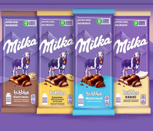 Milka Bubbles пористый воздушный шоколад 4 шт. молочный, с бананово ...