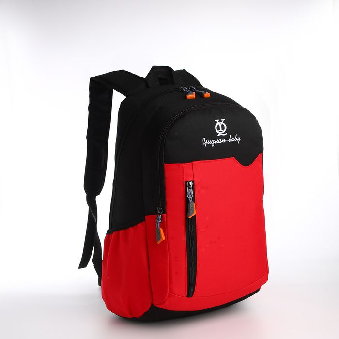 Рюкзак школьный, 2 отдела на молнии, 3 кармана, цвет чёрный/красный  #1