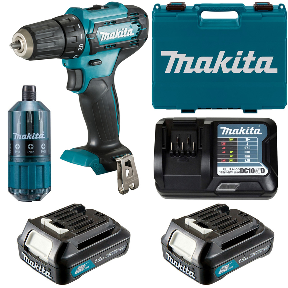 Дрель-шуруповерт аккумуляторная 30Нм CXT 12В, акк 2х1,5Ач, з/у, Makita DF333DWYE4 #1