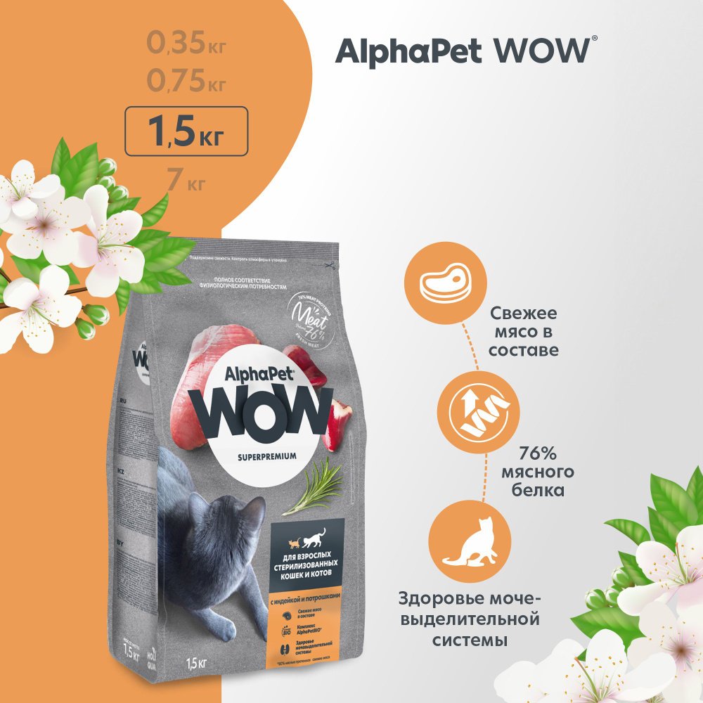 Сухой полнорационный корм с индейкой и потрошками для взрослых ...