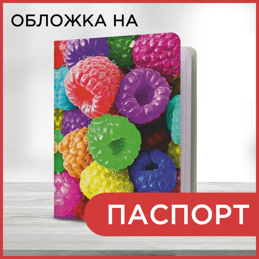 Обложка на паспорт "Разноцветные малинки", чехол на паспорт мужской, женский  #1