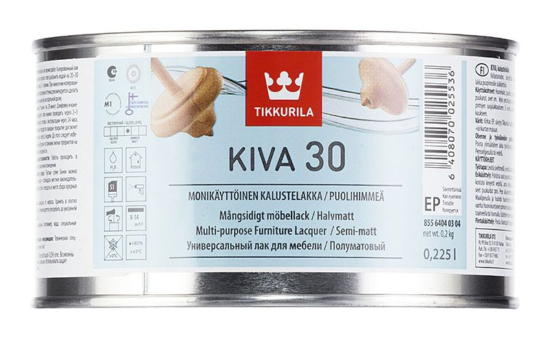 Tikkurila КИВА 30 EP Лак строительный водоразб. нежелтеющий. акрилатный для мебели п/мат 0.225л  #1
