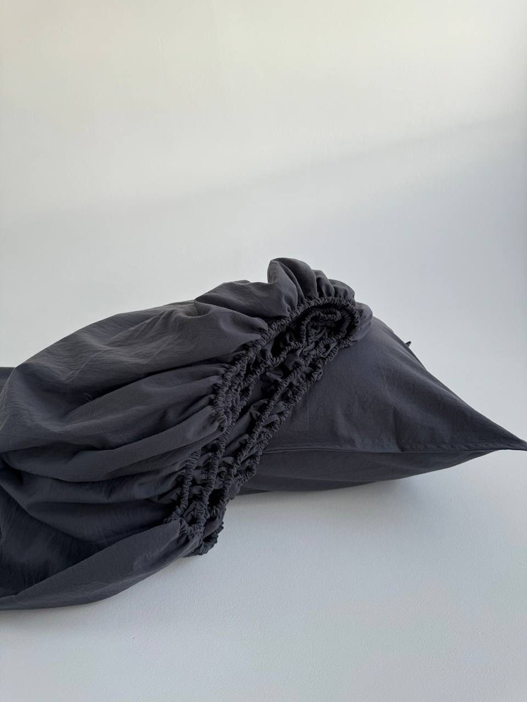 Простынь на резинке 130х190х30 см, Вареный хлопок, LiliDOM "Dark grey" #1