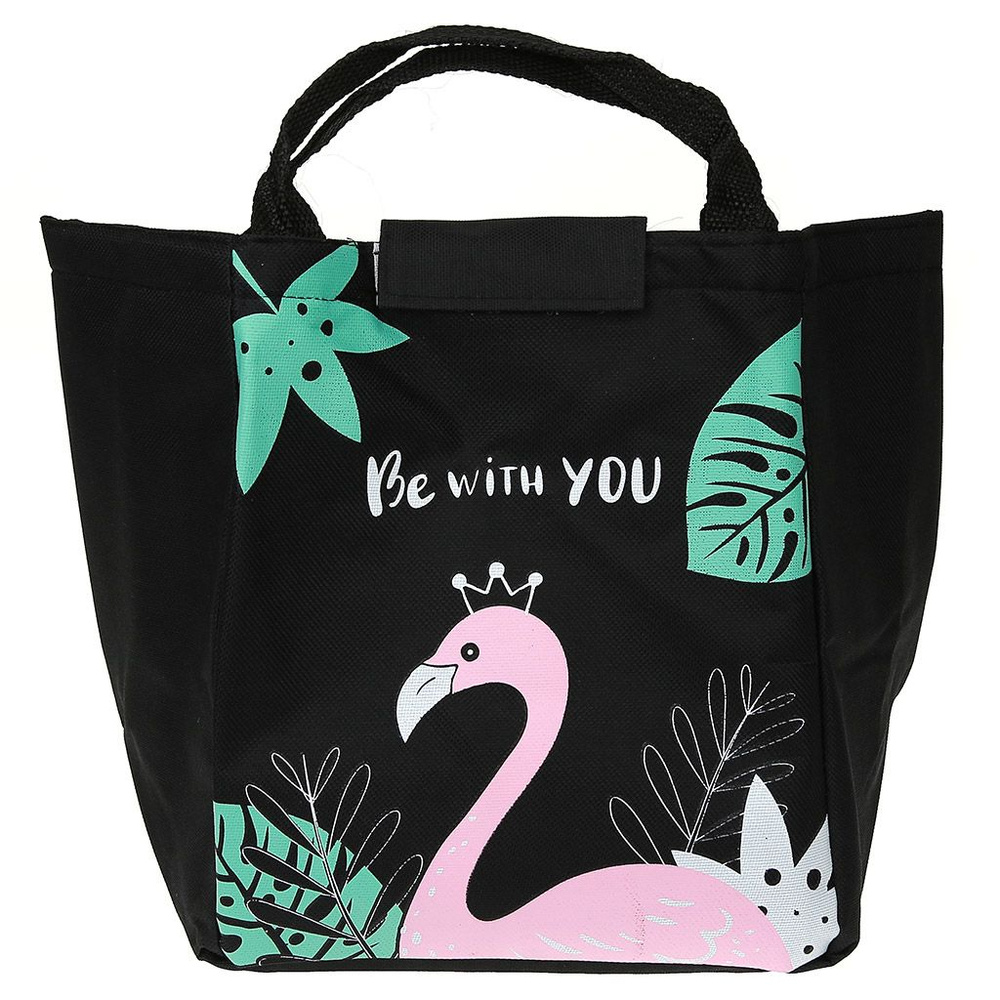 Обеденная сумка КНР "Фламинго", 19,5х17х24 см, полиэстер, термоизоляция, на липучке, цвет черный  #1