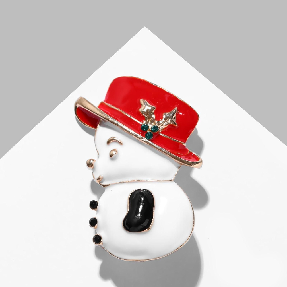 Брошь Снеговик в шляпке, цветная в золоте #1