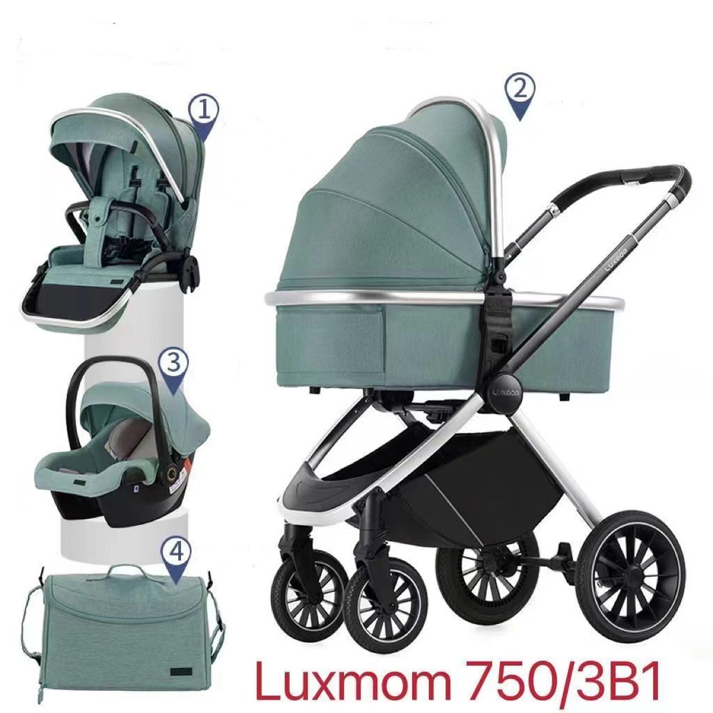 Детская коляска 3 в 1 Luxmom 750 для новорожденных , с регулируемой ручкой и с сумкой для мамы. Цвет: #1