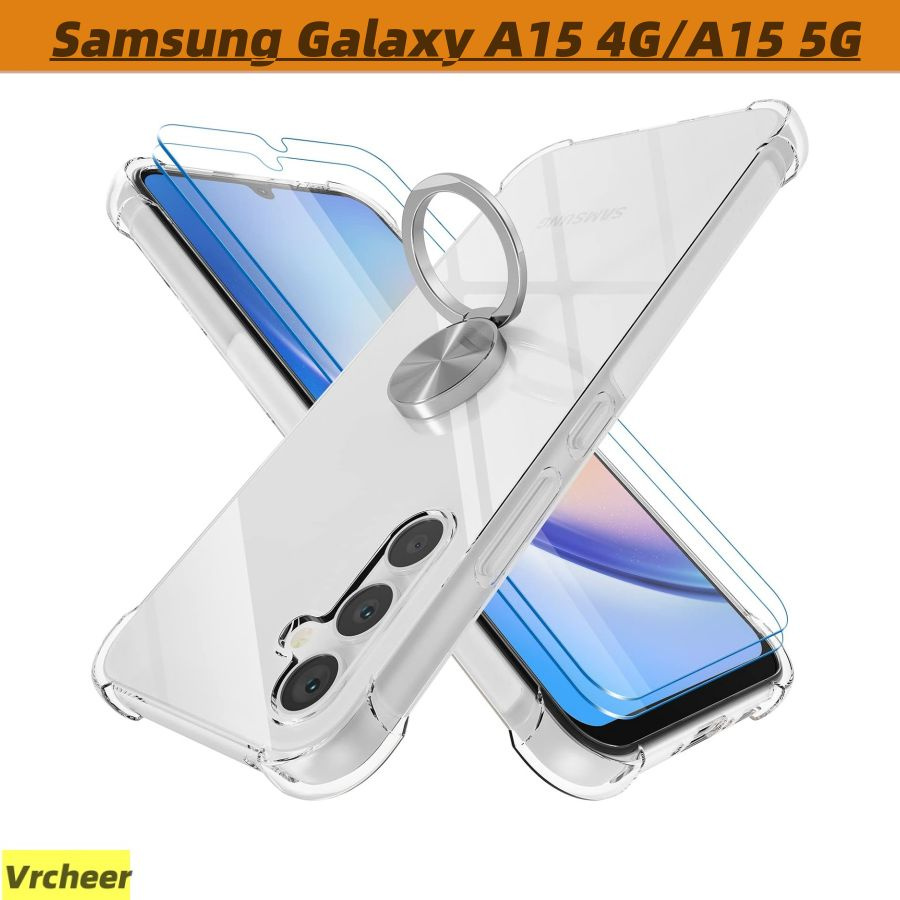 Противоударный чехол на Samsung Galaxy A15 4G / 5G( Самсунг Гэлак C15 4G /  5G ) с усиленными углами,Защитный прозрачный силиконовый чехол , чехол с  кольцом и магнитом для авто-держателя - купить