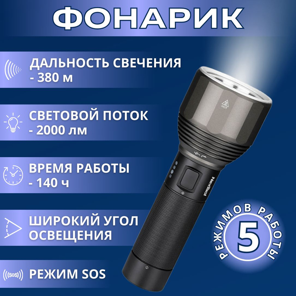 Фонарь светодиодный Xiaomi NexTool Nato Outdoor Glare Flashlight (NE0126)  ударопрочный, влагозащита IPX7