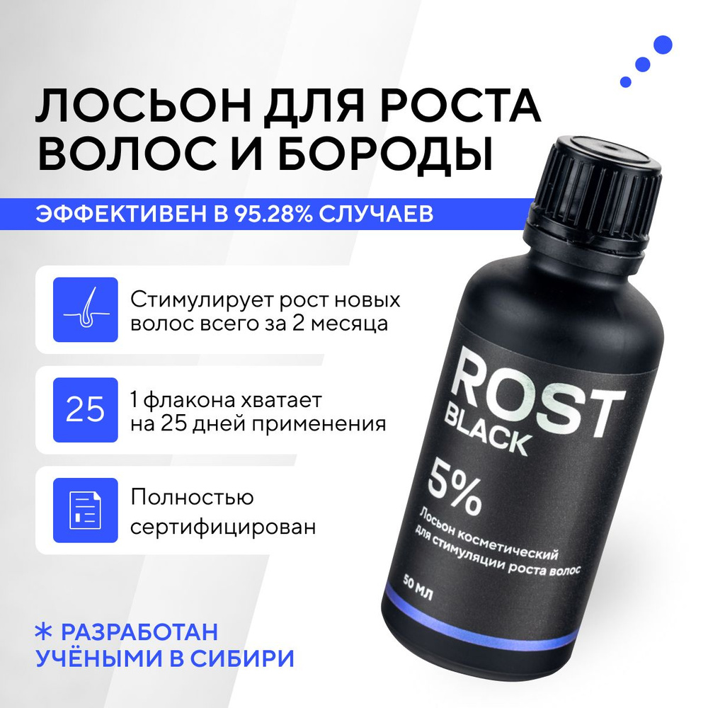 ROST BLACK 5% Средство для роста бороды волос и усов / Сыворотка против  облысения у мужчин / Лосьон от выпадения волос - купить с доставкой по  выгодным ценам в интернет-магазине OZON (273553626)