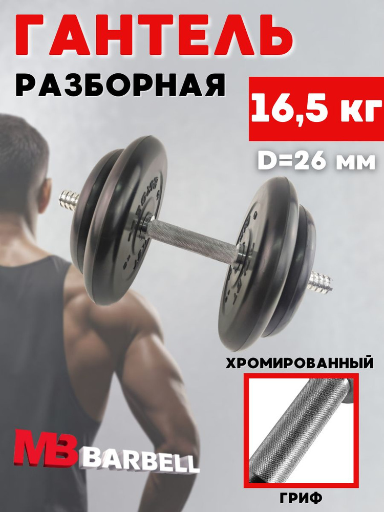 Гантель MB BARBELL Atlet разборная 16,5 кг с хромированным грифом  #1