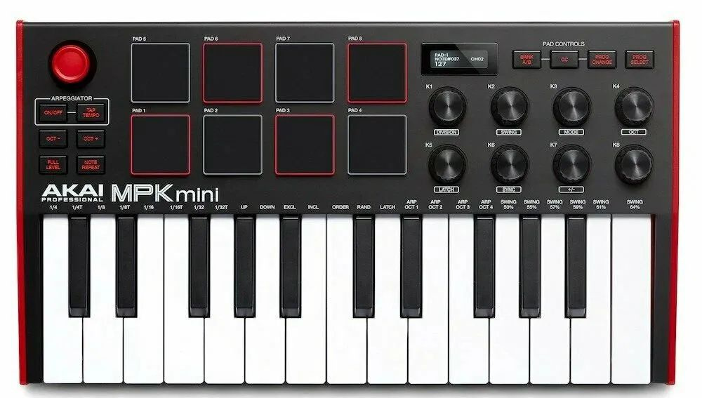 AKAI PRO MPK MINI MK3 B миди клавиатура с уменьшенными клавишами, Красный  #1