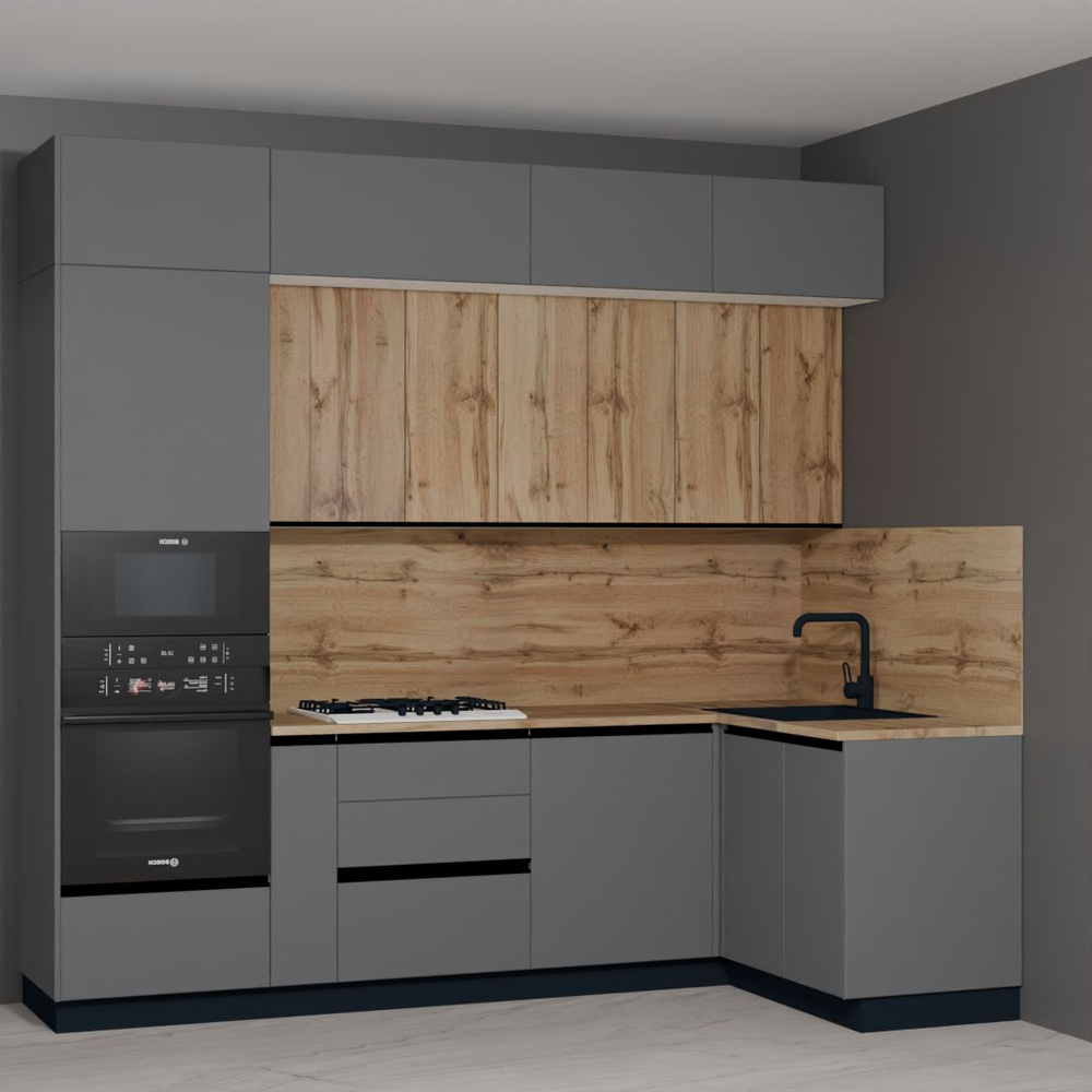 Кухонный гарнитур угловой, большой Браво лофт 260х135 см с пеналом и ...