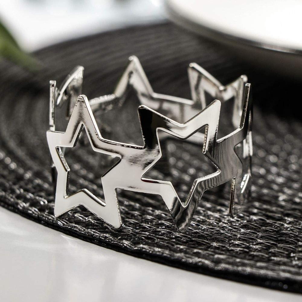 Кольцо для салфеток КНР "Звезды", 4,5х4,5х2,5 см, серебряный #1