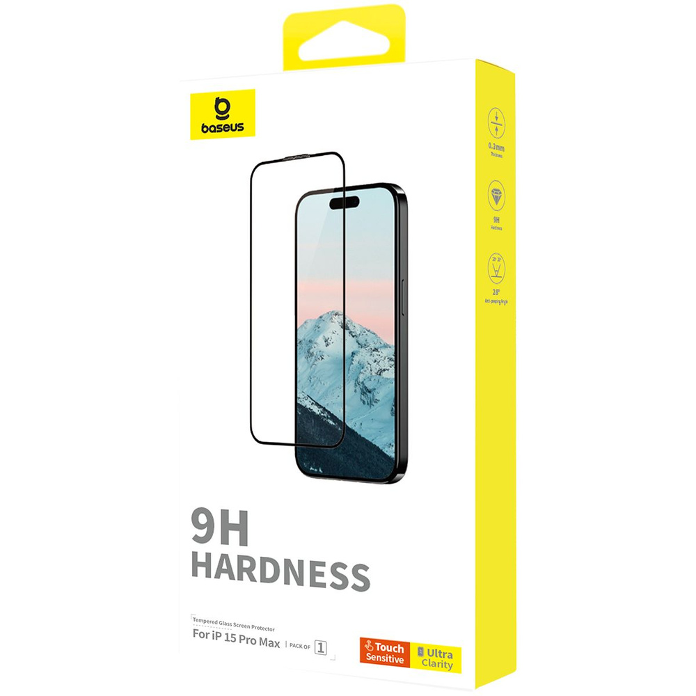 Защитное стекло Baseus Tempered Glass 9H Hardness iPhone 15 Pro Max / C рамкой, 1 шт  #1