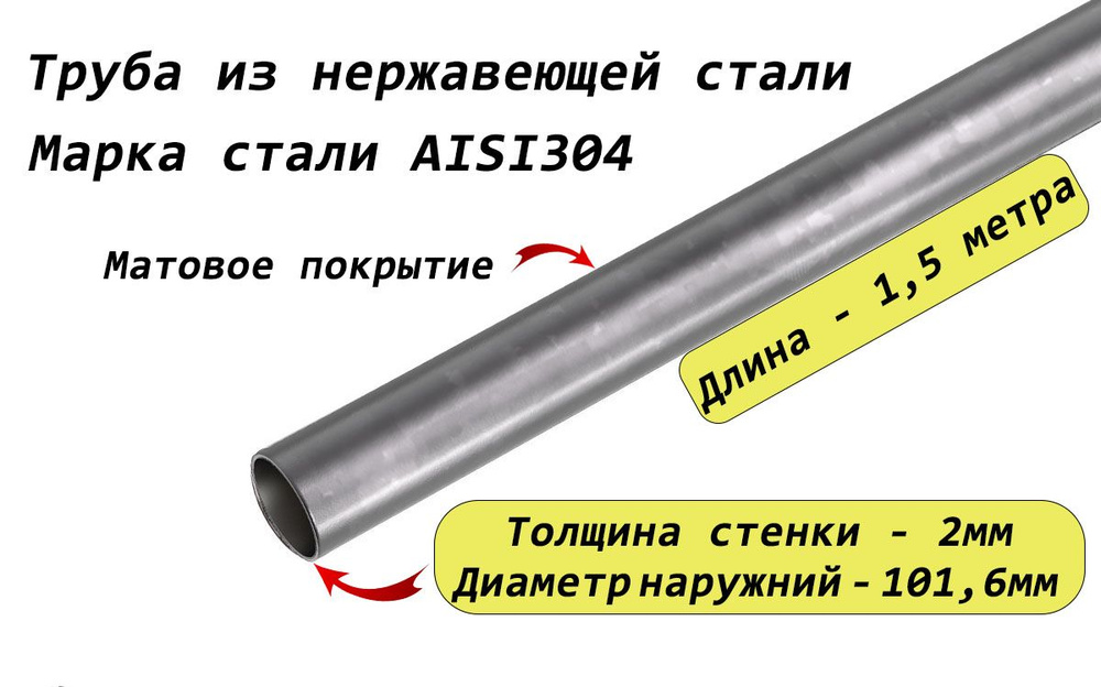 Труба круглая 101,6х2мм из нержавеющей стали AISI304 - 1,5 метра (матовая)  #1