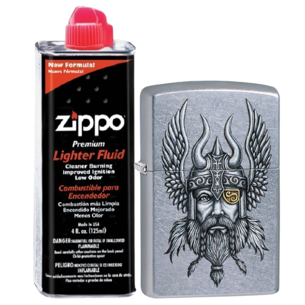 Бензиновая зажигалка ZIPPO 29871 Viking Street Chrome + бензин Zippo 125 мл набор  #1