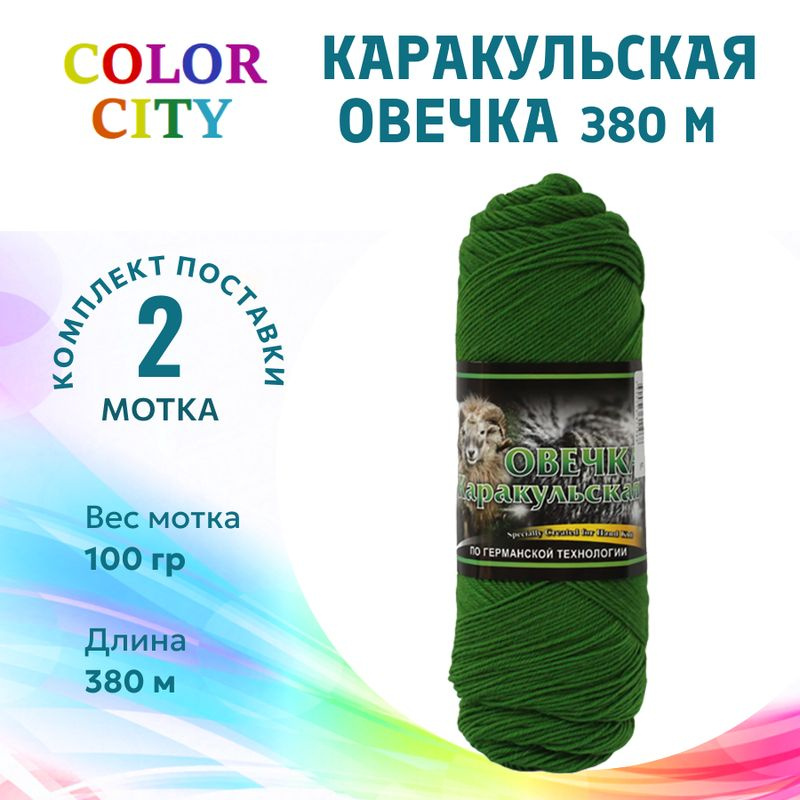 Пряжа для вязания Color City/ Колор Сити Каракульская ОВЕЧКА 380м 2415 зеленый /2 штуки (60% высококачественная #1