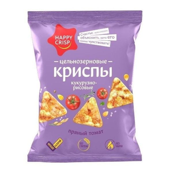 Чипсы Happy Crisp криспы цельнозерновые 50г пряный томат-10шт #1