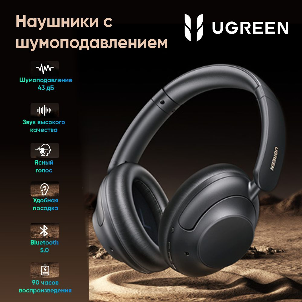 Наушники накладные беспроводные UGREEN HP202 (25255) HiTune Max 5 Hybrid Active Noise-Cancelling Headphones. #1