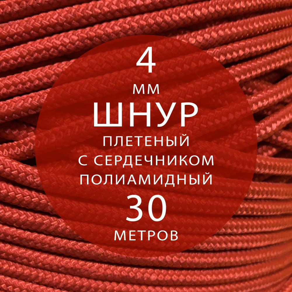 Шнур паракорд высокопрочный плетеный с сердечником полиамидный - 4 мм ( 30 метров ). Веревка туристическая. #1