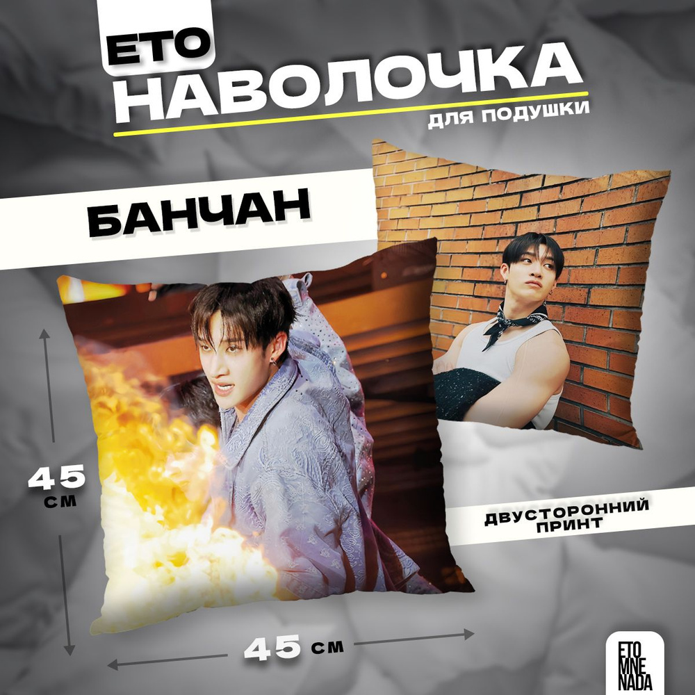 Наволочка декоративная велюровая Stray Kids Бан Чан 45х45 #1