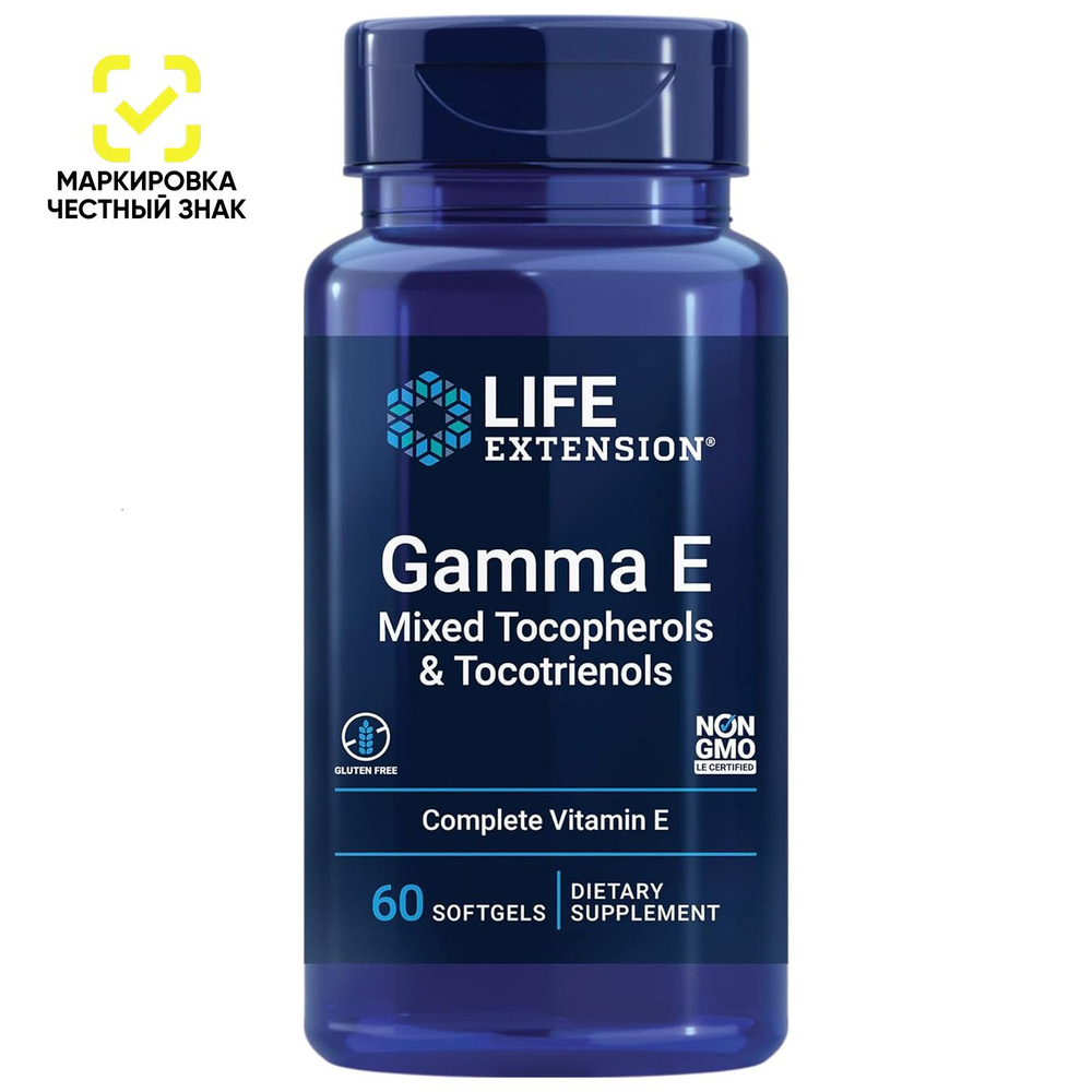 Витамин Е, Gamma E Mixed Tocopherols & Tocotrienols, Life Extension, 60 капсул #1