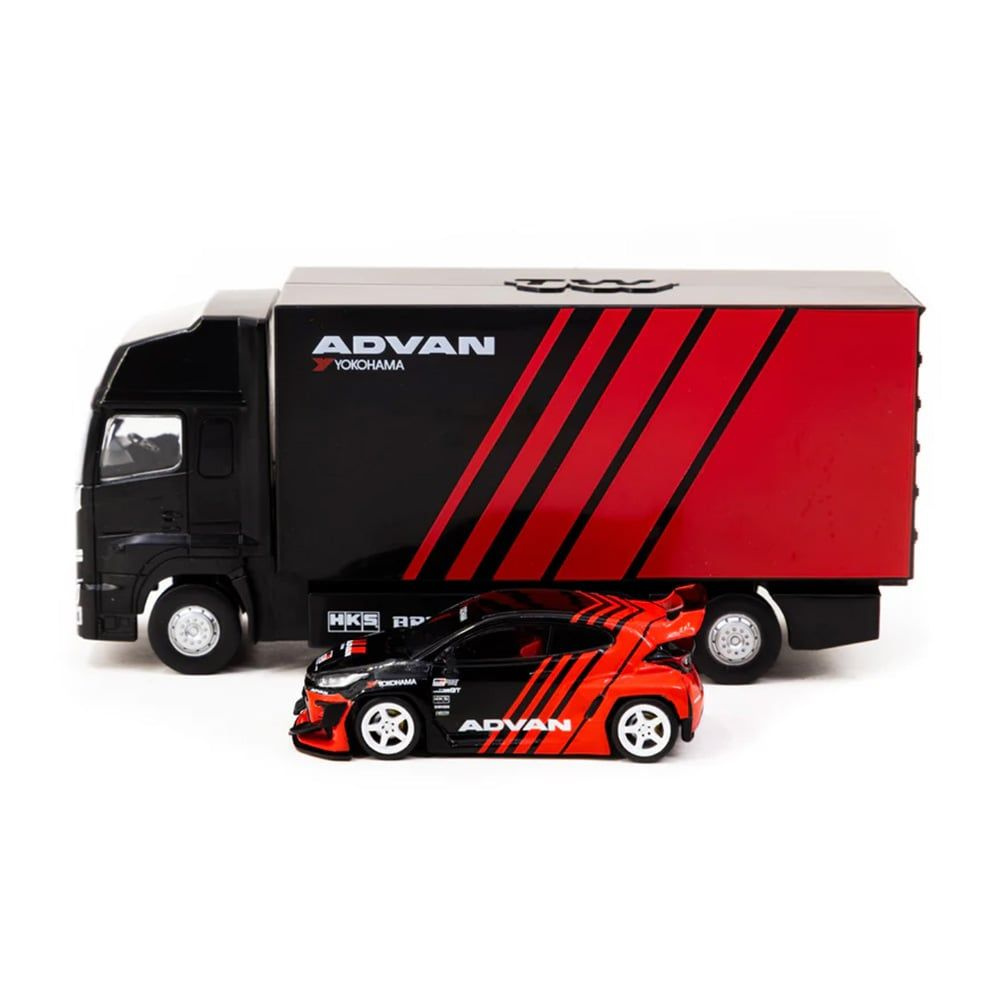 Машинка Tarmac Works 1/64 Pandem Yaris Advan With Truck Packaging Diecast Scale Model Car #1