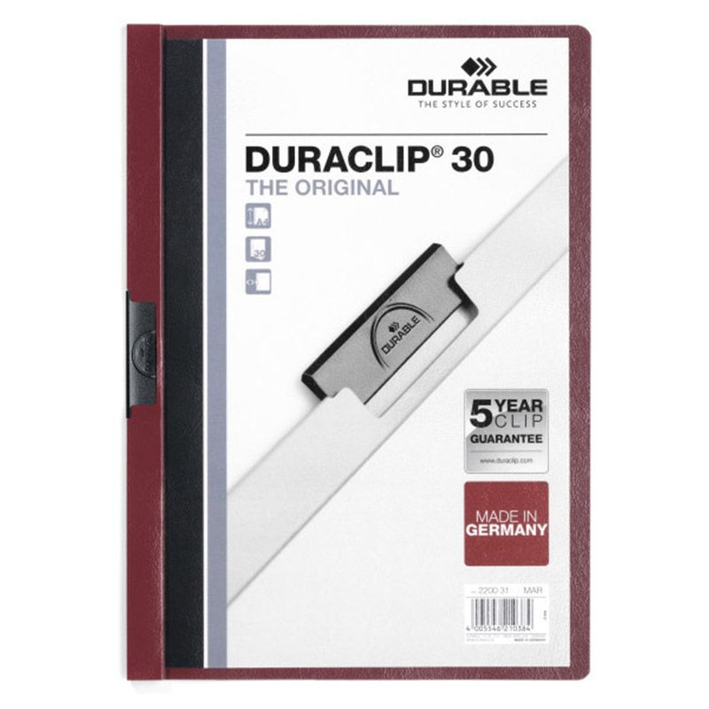 Папка с клипом Durable Duraclip, до 30 листов, А4, ПВХ бордовый #1