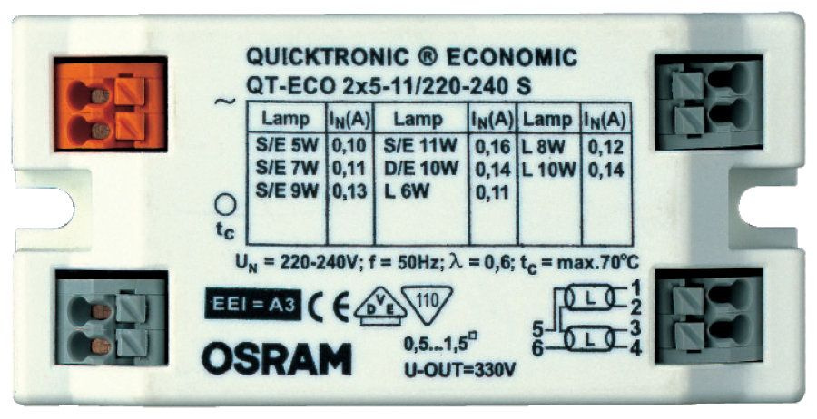 ЭПРА Osram QT-ECO 2x5-11/220-240 S для компактных люминесцентных ламп  #1