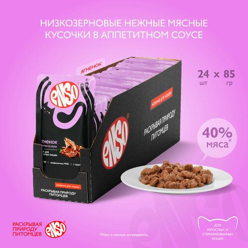 Enso Влажный Корм для Взрослых Кошек Кусочки в Соусе с Ягненком.24шт по 85г.  #1