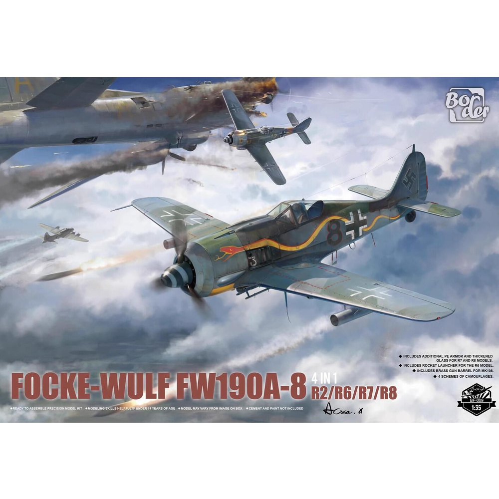 Граничный BF-009 1/35 факке-вульф Fw190 A-8 4in1 (R2/R6/R7/R8) комплект пластиковой модели  #1