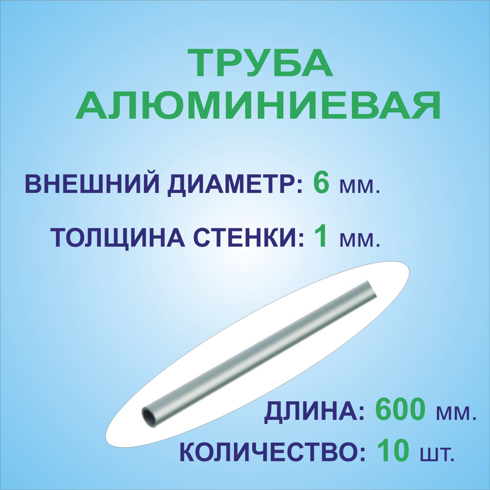 Труба алюминиевая круглая 6х1х600 мм. ( 10 штук по 0,6 метра ) сплав АД31Т1, трубка 6х1 мм. внешний диаметр #1