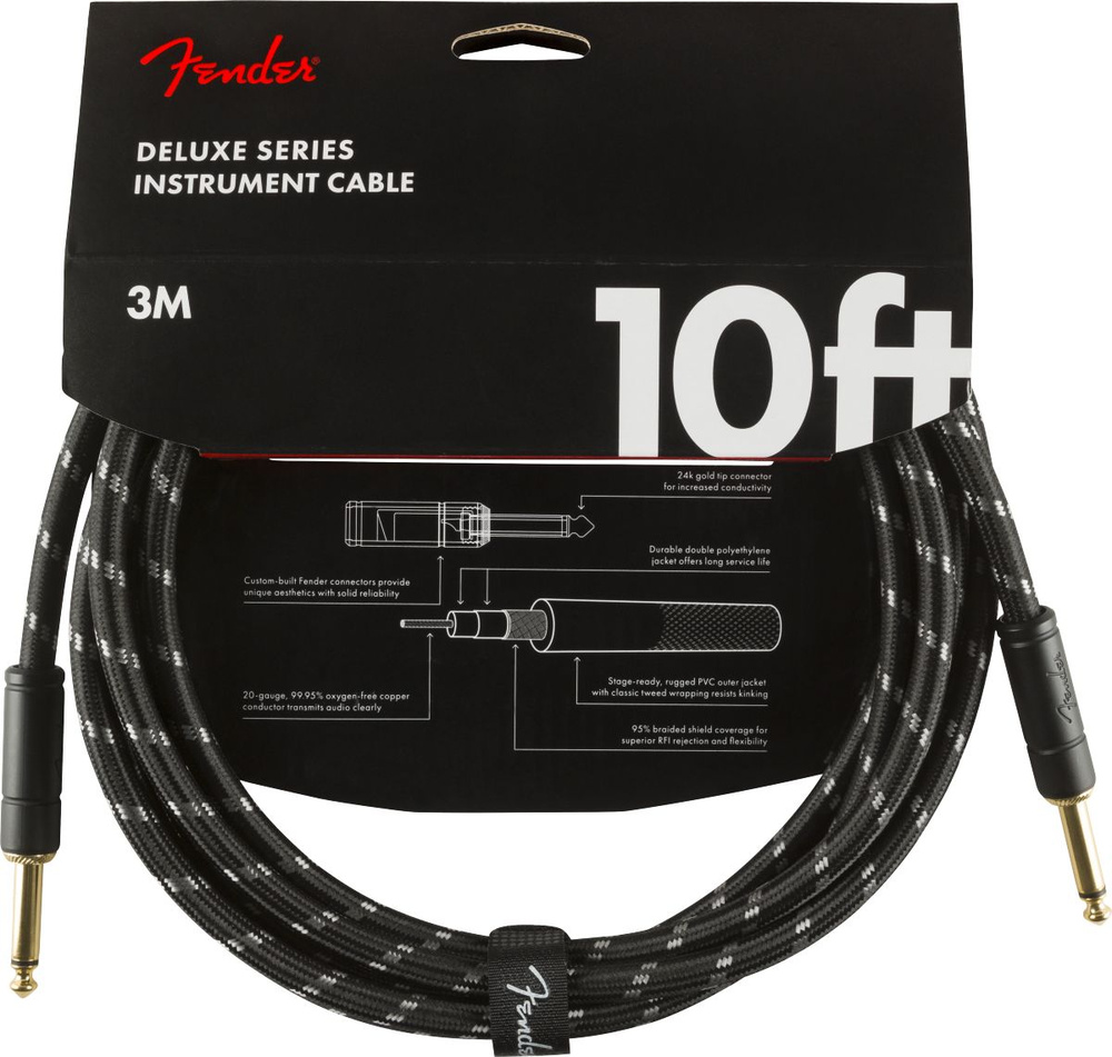 Инструментальный кабель Fender Deluxe Series Instrument Cable, Straight/Straight, 10', Black Tweed  #1