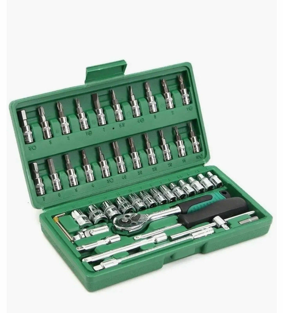 Набор инструментов 46 предметов 1/4" (трещотки, головки торцевые и биты ...