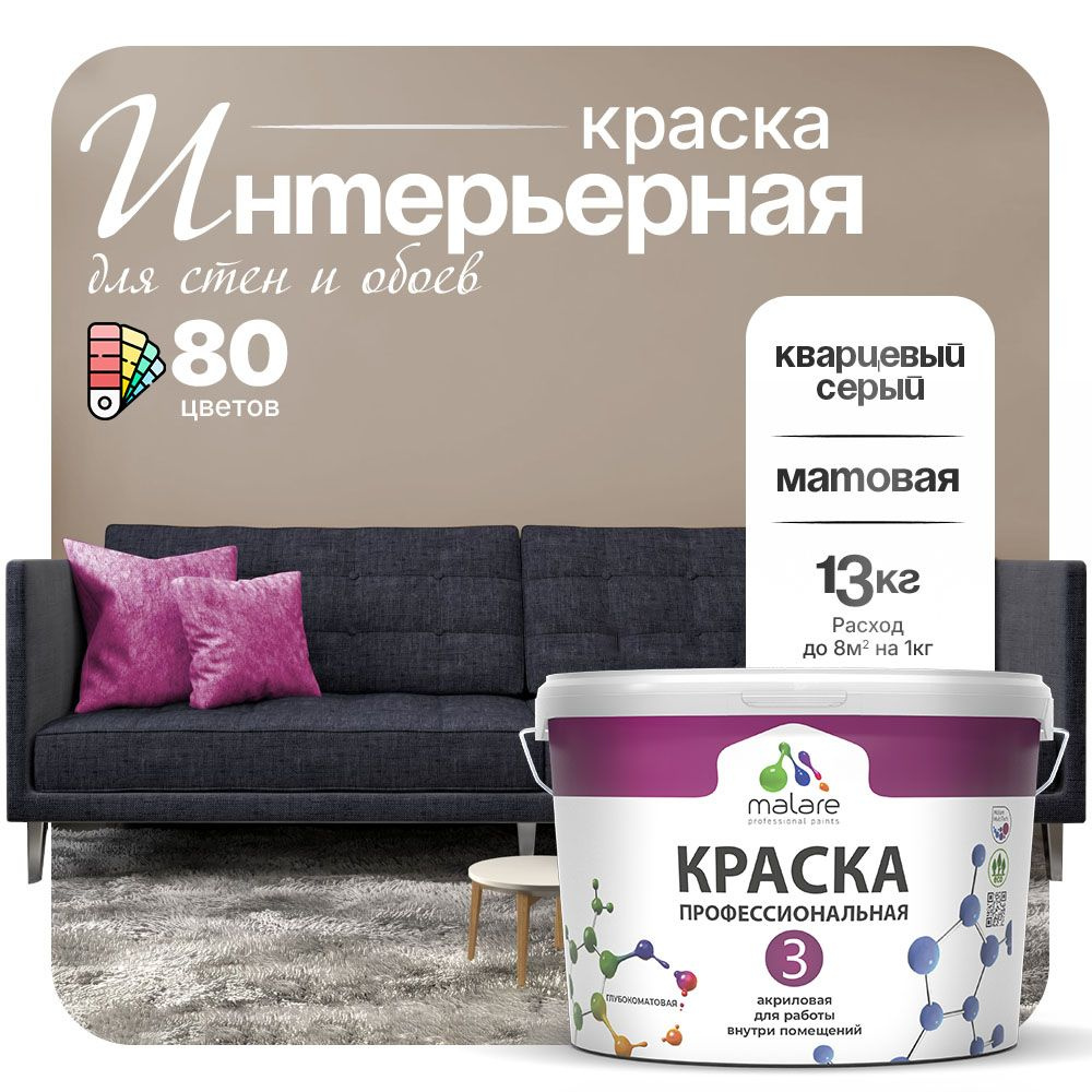 Краска Malare Professional Euro №3 интерьерная для стен и обоев, для потолка, акриловая, быстросохнущая, #1