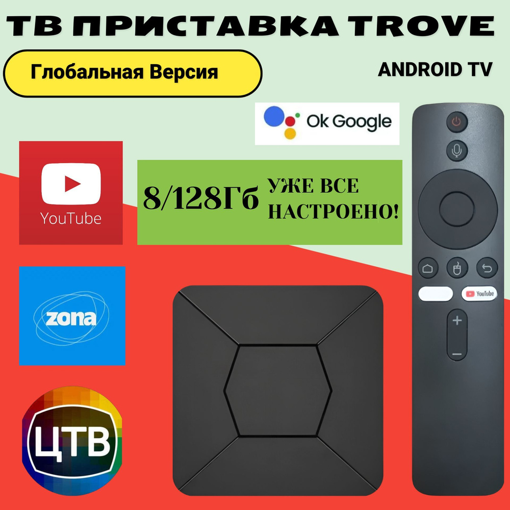 TROVE Медиаплеер G96 8К Tv box Android, 8 ГБ/128 ГБ, Wi-Fi, Bluetooth, черный, черный матовый  #1