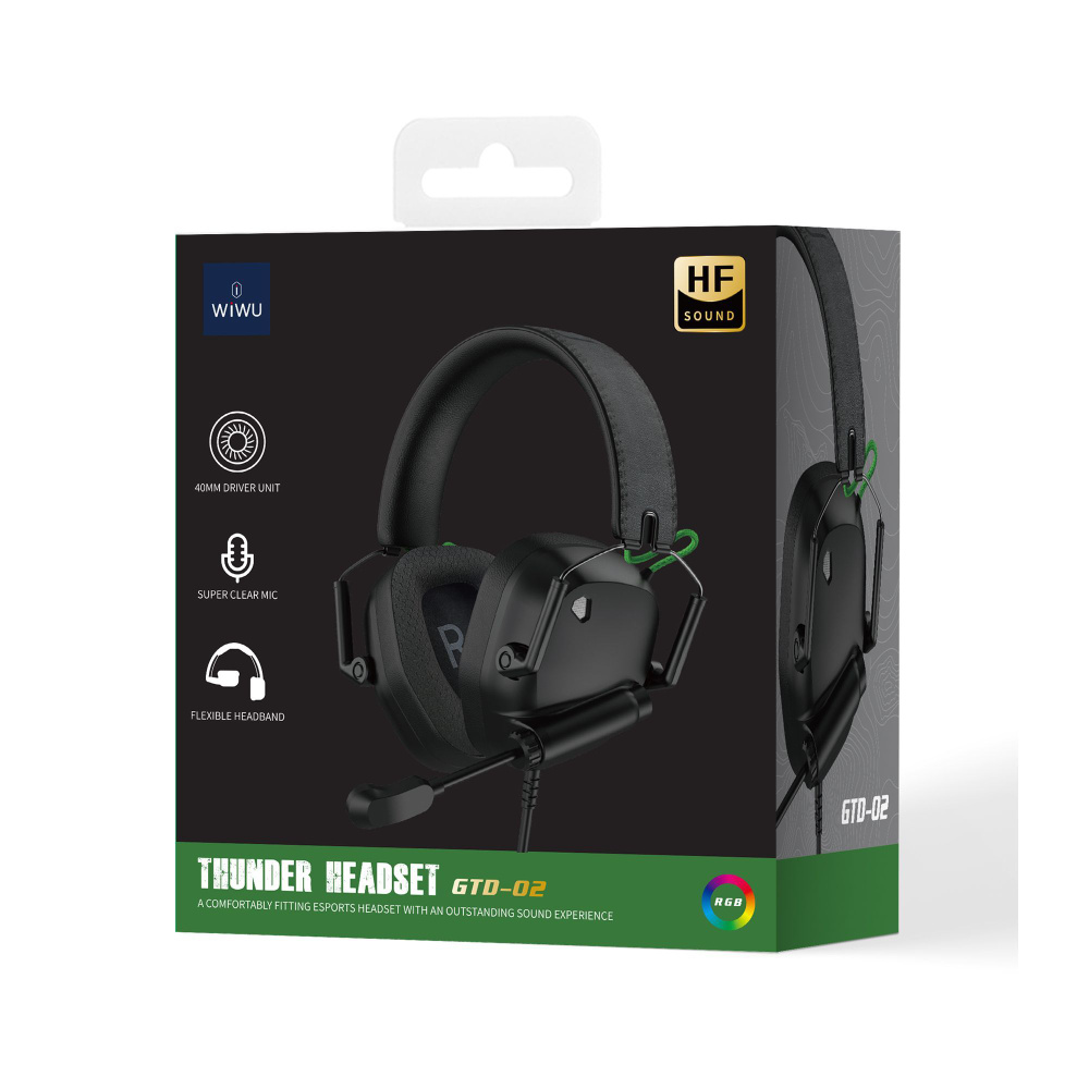 Игровые наушники проводные с микрофоном WIWU Thunder Headset GTD-02, черный  #1