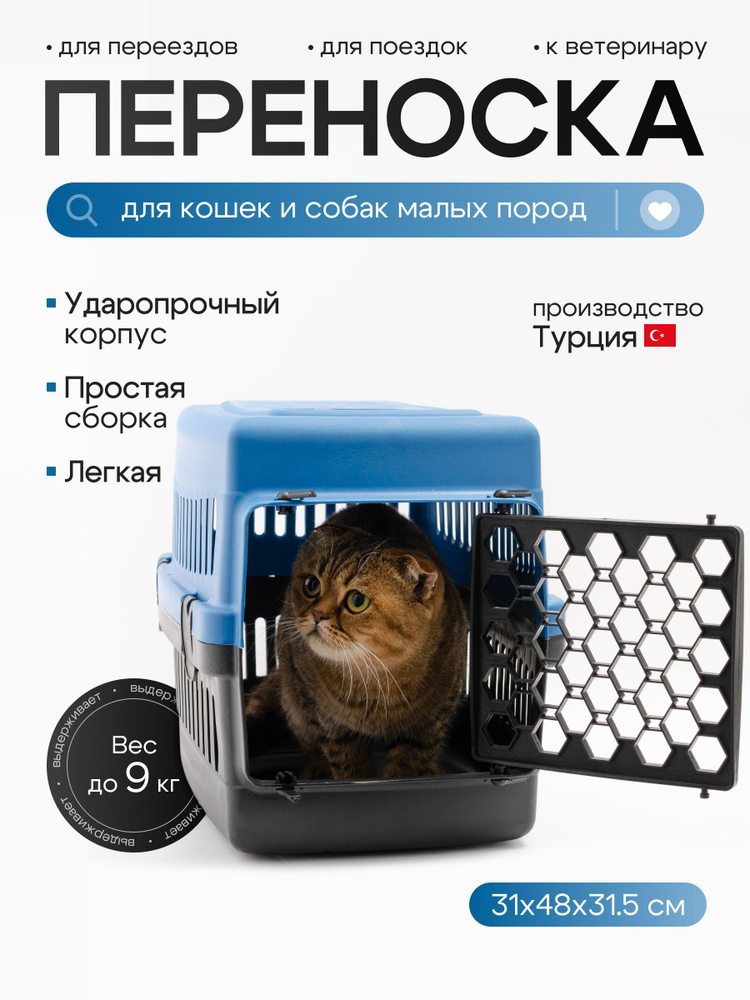 Сумка-переноска для животных, 31х48х31, чёрно-голубая #1