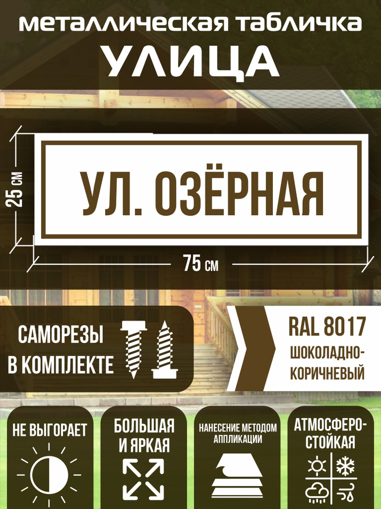 Адресная табличка на дом улица Озёрная RAL 8017 коричневая  #1