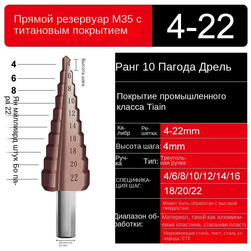 Ступенчатое металлическое сверло высокой твердости (с титановым покрытием M35)  #1