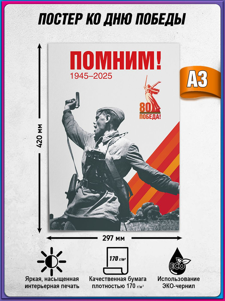 Плакат в концепции оформления на 9 мая, День Победы 2025 года / А-3 (30x42 см.) #1