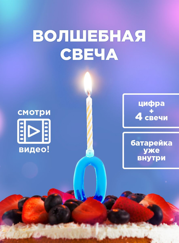 Свечи для торта "Волшебные", цифра 0, LED, PATERRA #1