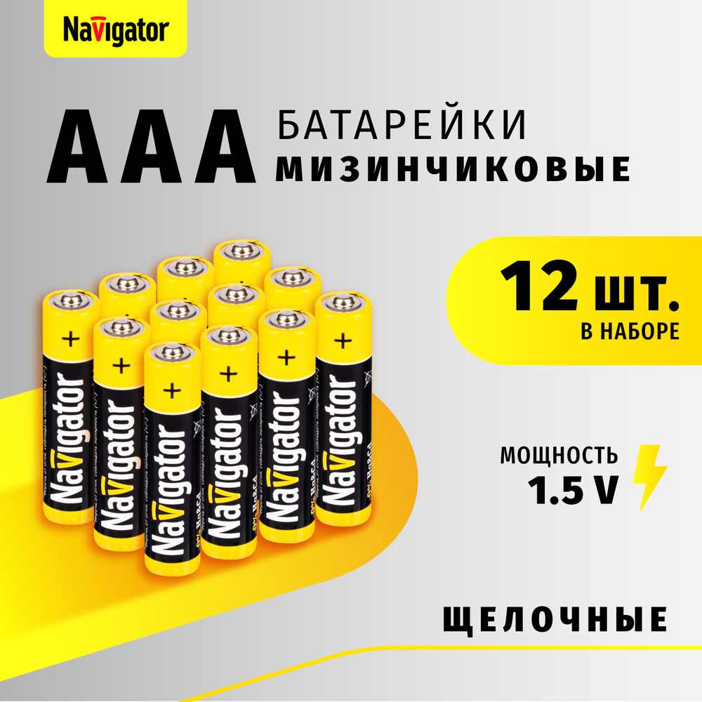 Батарейки мизинчиковые Navigator 93 174 NBT-NPE, ААА, щелочные, упаковка 12 шт. #1