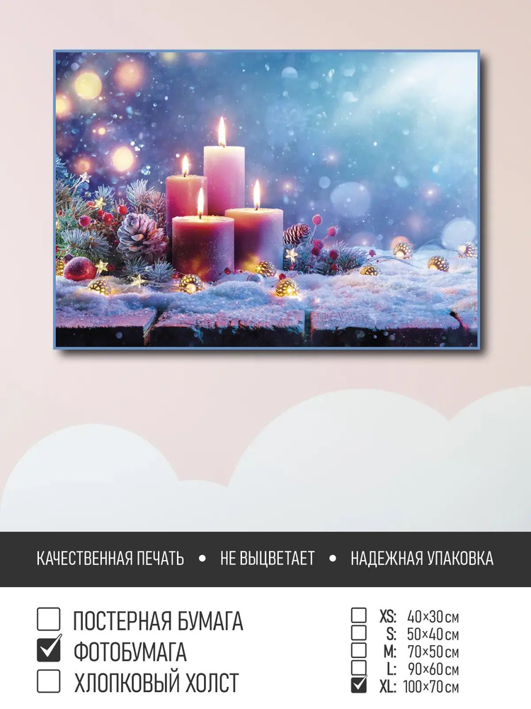 Постер на фотобумаге Свечи на рождество, 100х70 см ПолиЦентр #1