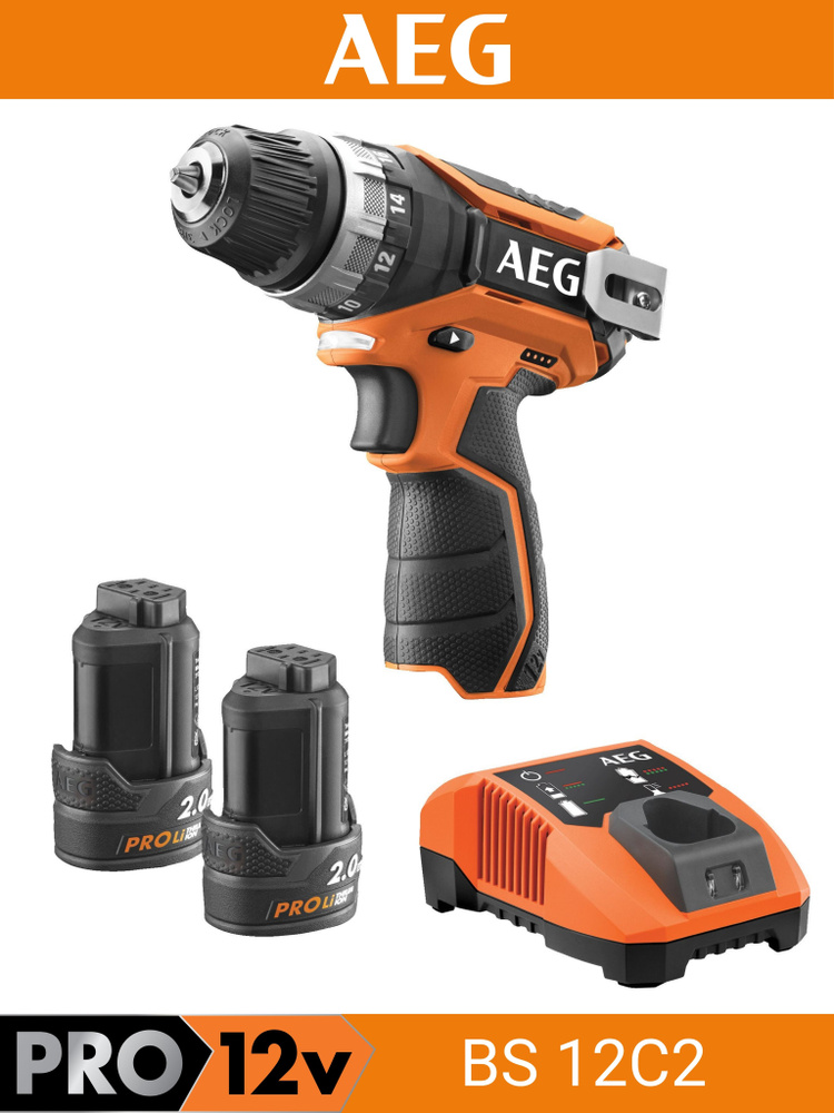 Аккумуляторная дрель-шуруповерт AEG BS 12C2 LI-202C, 12 В, 2 скорости, 34 Нм, 2 аккумулятора 2.0 Ач, #1