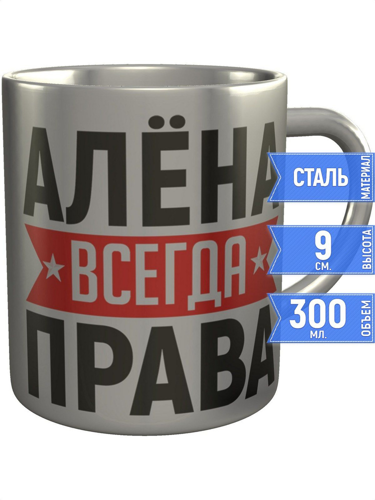 Кружка Алёна всегда права - металлическая #1